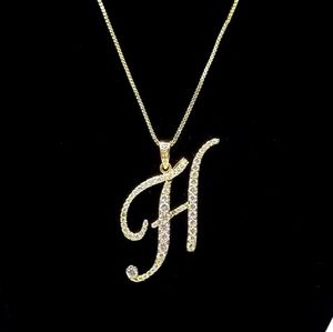 Gold H CZ Monogram Pendant Chain Necklace Rhinestone Crystal Initial Charm Cute